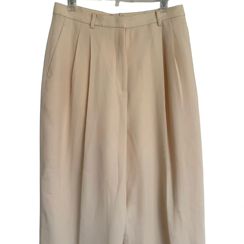 Tory Burch Cream Wide Leg Pleated Pants